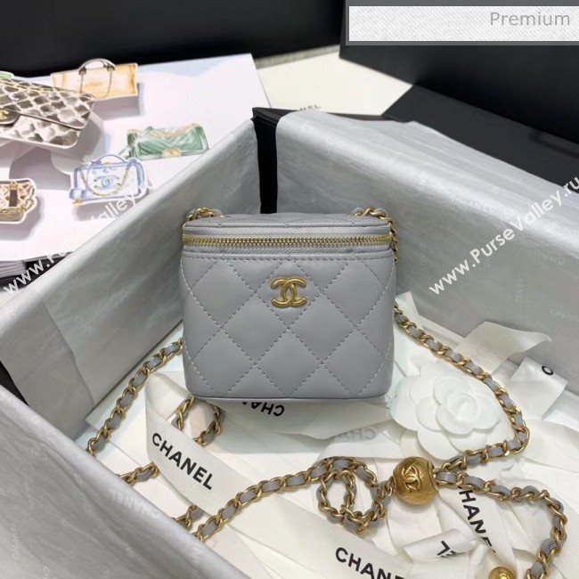 Chanel Lambskin Small Classic Box with Chain And Gold Metal Ball AP1447 Grey 2020 (SS-20042507)