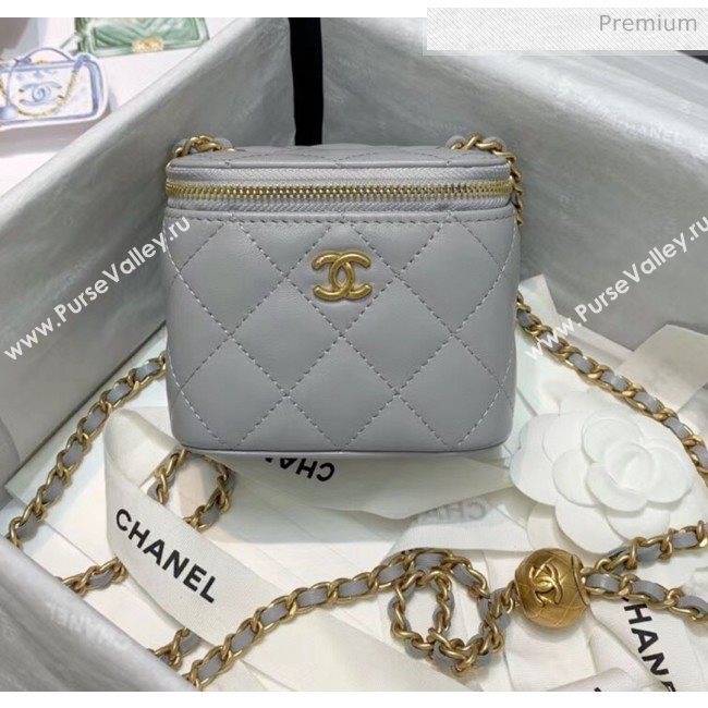 Chanel Lambskin Small Classic Box with Chain And Gold Metal Ball AP1447 Grey 2020 (SS-20042507)