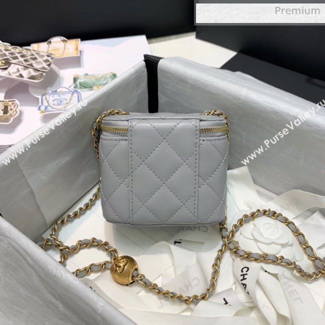 Chanel Lambskin Small Classic Box with Chain And Gold Metal Ball AP1447 Grey 2020 (SS-20042507)