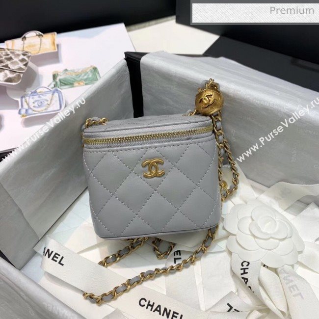 Chanel Lambskin Small Classic Box with Chain And Gold Metal Ball AP1447 Grey 2020 (SS-20042507)