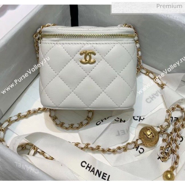 Chanel Lambskin Small Classic Box with Chain And Gold Metal Ball AP1447 White 2020 (SS-20042509)