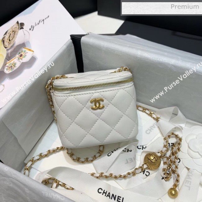 Chanel Lambskin Small Classic Box with Chain And Gold Metal Ball AP1447 White 2020 (SS-20042509)