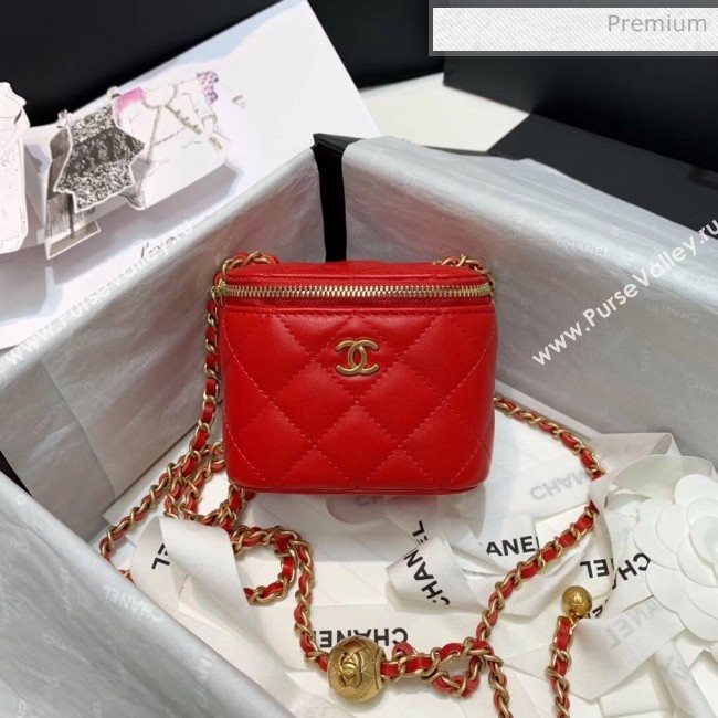 Chanel Lambskin Small Classic Box with Chain And Gold Metal Ball AP1447 Red 2020 (SS-20042510)