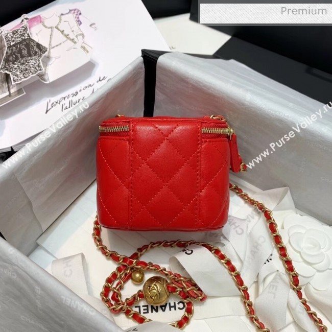 Chanel Lambskin Small Classic Box with Chain And Gold Metal Ball AP1447 Red 2020 (SS-20042510)