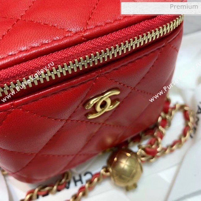 Chanel Lambskin Small Classic Box with Chain And Gold Metal Ball AP1447 Red 2020 (SS-20042510)