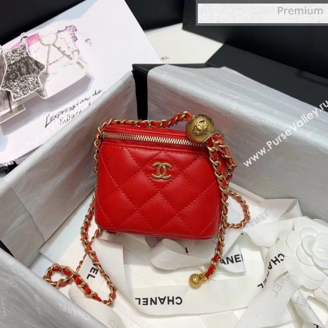 Chanel Lambskin Small Classic Box with Chain And Gold Metal Ball AP1447 Red 2020 (SS-20042510)