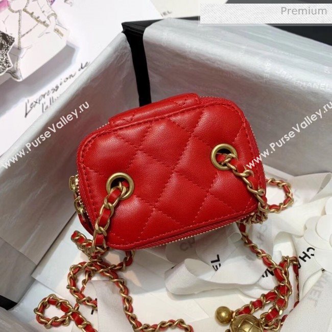 Chanel Lambskin Small Classic Box with Chain And Gold Metal Ball AP1447 Red 2020 (SS-20042510)