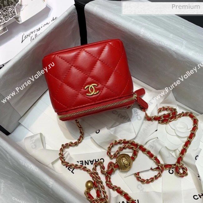 Chanel Lambskin Small Classic Box with Chain And Gold Metal Ball AP1447 Red 2020 (SS-20042510)