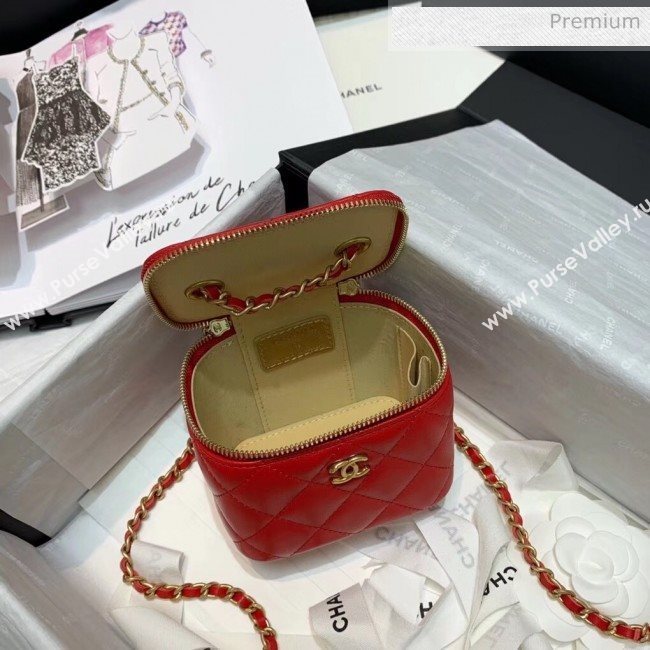 Chanel Lambskin Small Classic Box with Chain And Gold Metal Ball AP1447 Red 2020 (SS-20042510)