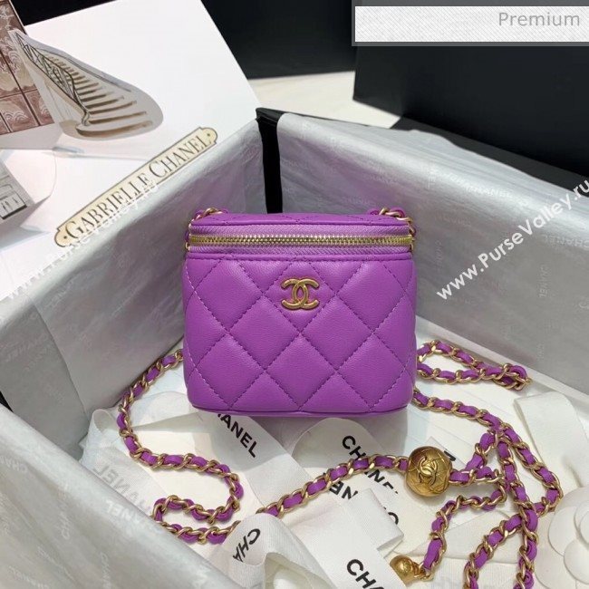 Chanel Lambskin Small Classic Box with Chain And Gold Metal Ball AP1447 Purple 2020 (SS-20042512)