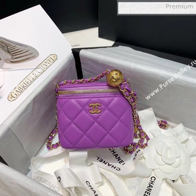 Chanel Lambskin Small Classic Box with Chain And Gold Metal Ball AP1447 Purple 2020 (SS-20042512)