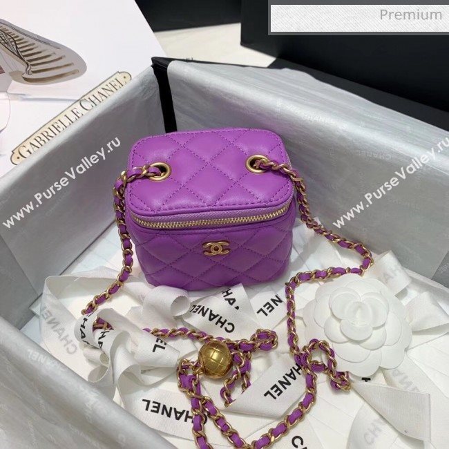 Chanel Lambskin Small Classic Box with Chain And Gold Metal Ball AP1447 Purple 2020 (SS-20042512)