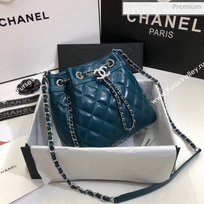 Chanel Aged Calfskin Drawstring Bag With Chain Edge AS1803 Blue 2020 (SS-20042211)