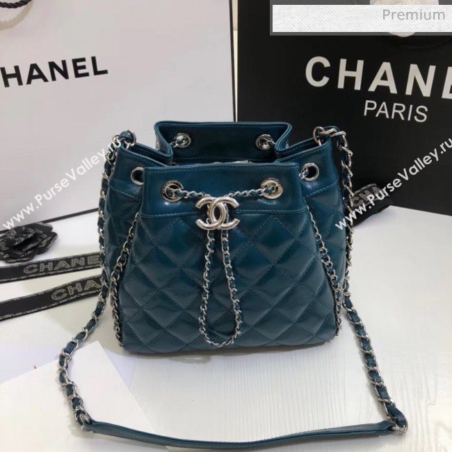 Chanel Aged Calfskin Drawstring Bag With Chain Edge AS1803 Blue 2020 (SS-20042211)