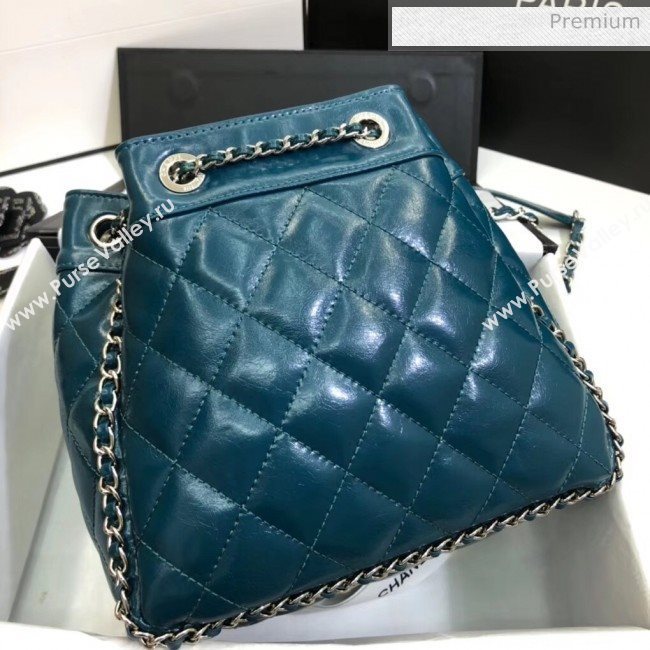 Chanel Aged Calfskin Drawstring Bag With Chain Edge AS1803 Blue 2020 (SS-20042211)