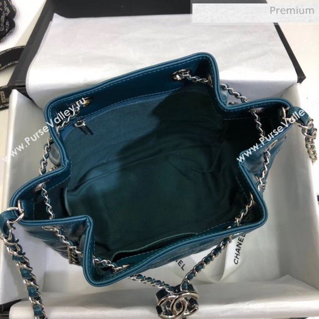 Chanel Aged Calfskin Drawstring Bag With Chain Edge AS1803 Blue 2020 (SS-20042211)