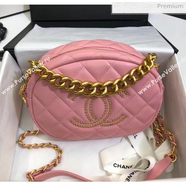 Chanel Lambskin Studs Camera Case Clutch Bag With Chain AS1511 Pink 2020 (SS-20042221)