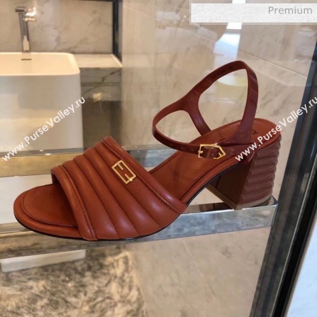 Fendi Leather Promenade Sandals With Wide Topstitched Band Brown 2020 (MD-20042322)