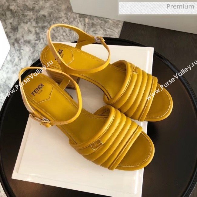 Fendi Leather Promenade Sandals With Wide Topstitched Band Yellow 2020 (MD-20042323)