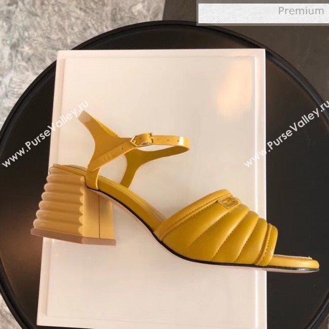 Fendi Leather Promenade Sandals With Wide Topstitched Band Yellow 2020 (MD-20042323)