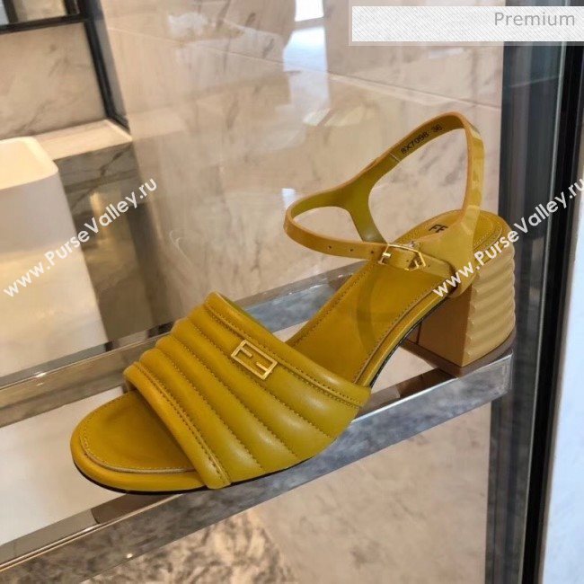 Fendi Leather Promenade Sandals With Wide Topstitched Band Yellow 2020 (MD-20042323)