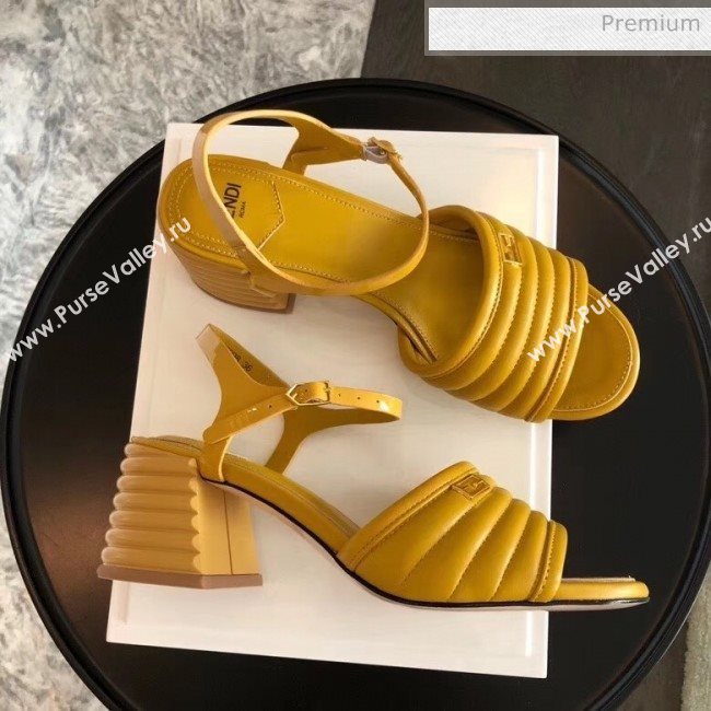 Fendi Leather Promenade Sandals With Wide Topstitched Band Yellow 2020 (MD-20042323)