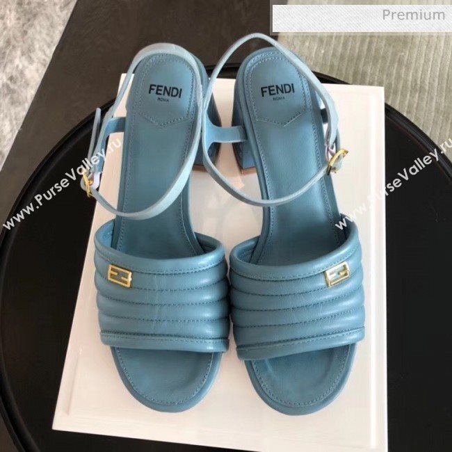 Fendi Leather Promenade Sandals With Wide Topstitched Band Blue 2020 (MD-20042325)
