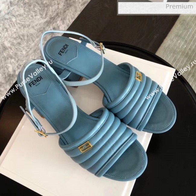 Fendi Leather Promenade Sandals With Wide Topstitched Band Blue 2020 (MD-20042325)
