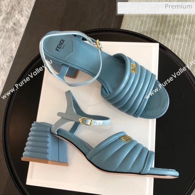 Fendi Leather Promenade Sandals With Wide Topstitched Band Blue 2020 (MD-20042325)