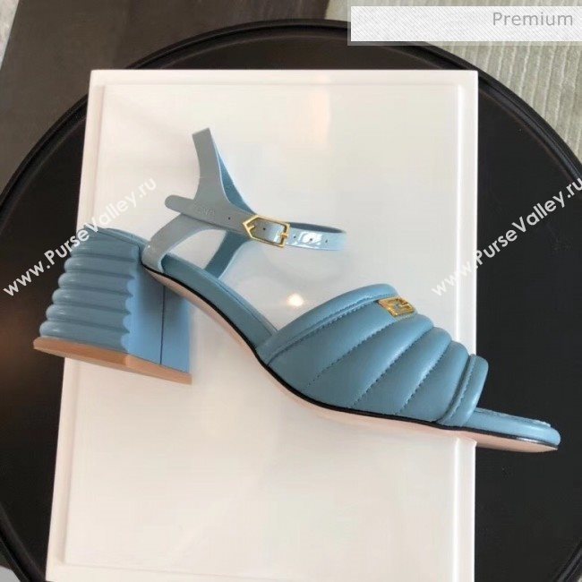 Fendi Leather Promenade Sandals With Wide Topstitched Band Blue 2020 (MD-20042325)