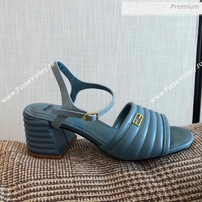Fendi Leather Promenade Sandals With Wide Topstitched Band Blue 2020 (MD-20042325)