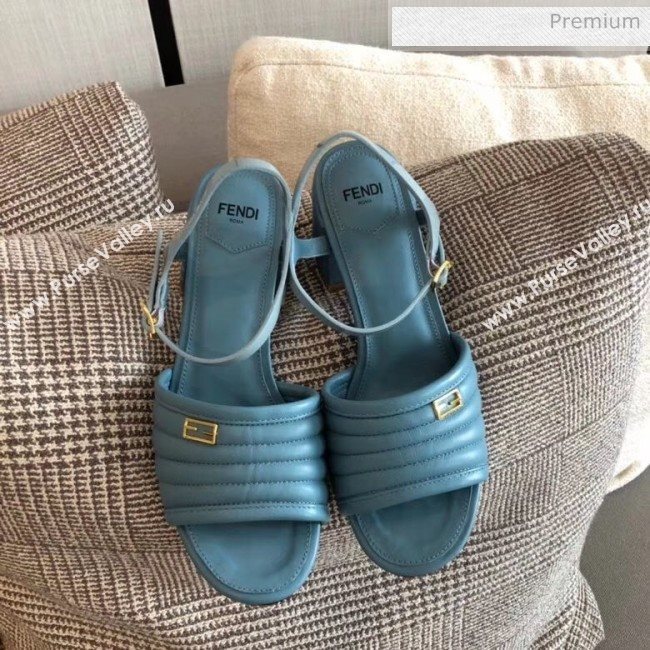Fendi Leather Promenade Sandals With Wide Topstitched Band Blue 2020 (MD-20042325)