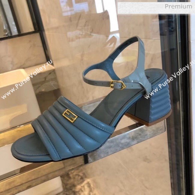 Fendi Leather Promenade Sandals With Wide Topstitched Band Blue 2020 (MD-20042325)