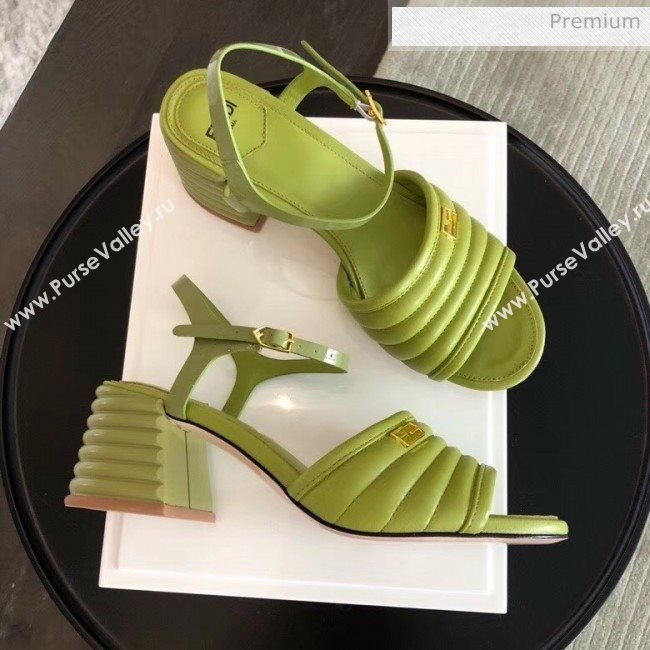 Fendi Leather Promenade Sandals With Wide Topstitched Band Green 2020 (MD-20042326)