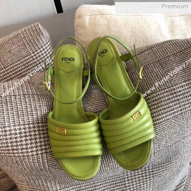 Fendi Leather Promenade Sandals With Wide Topstitched Band Green 2020 (MD-20042326)