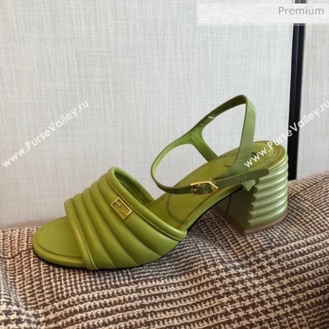 Fendi Leather Promenade Sandals With Wide Topstitched Band Green 2020 (MD-20042326)