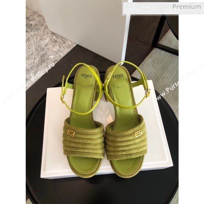 Fendi Suede Promenade Sandals With Wide Topstitched Band Green 2020 (MD-20042328)