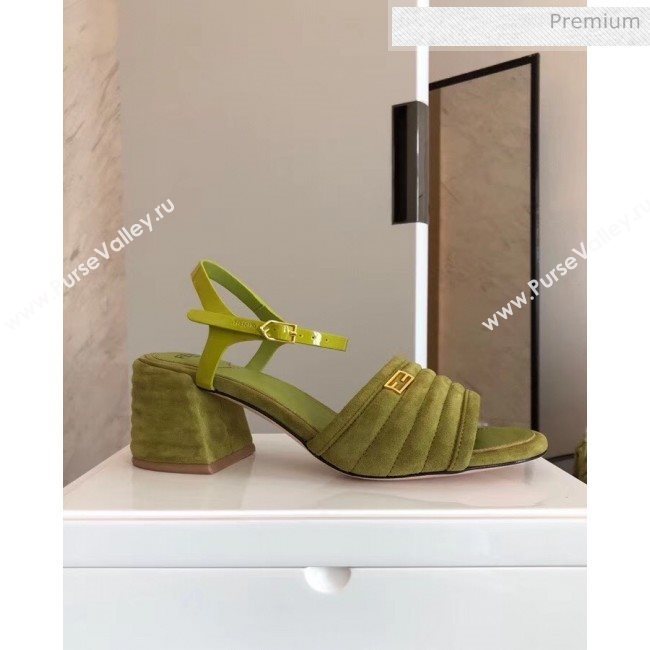 Fendi Suede Promenade Sandals With Wide Topstitched Band Green 2020 (MD-20042328)