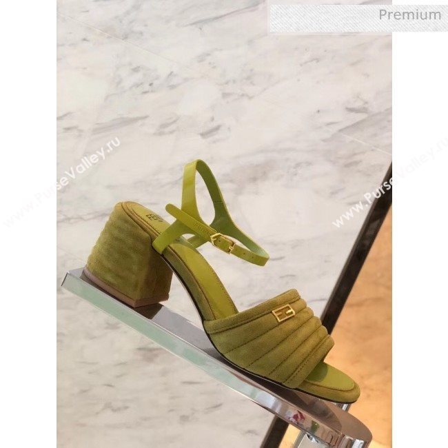 Fendi Suede Promenade Sandals With Wide Topstitched Band Green 2020 (MD-20042328)