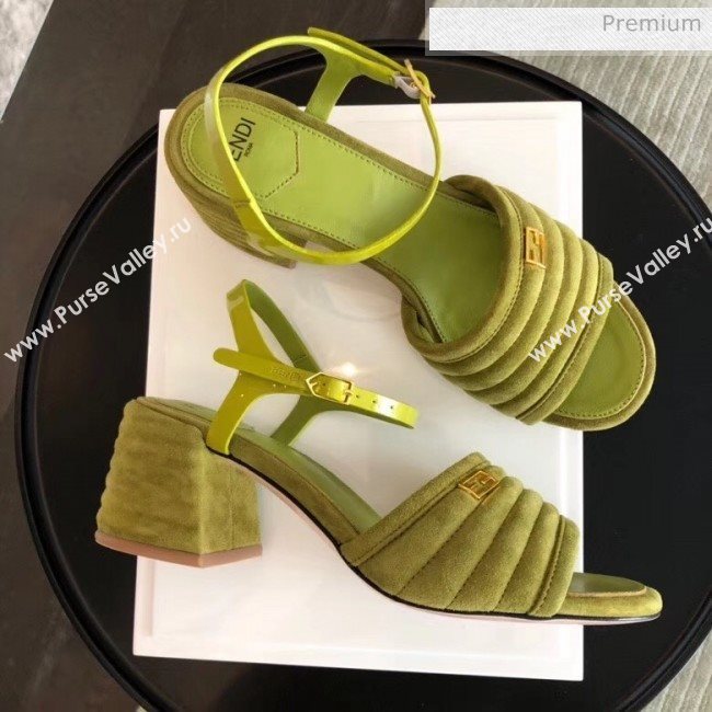 Fendi Suede Promenade Sandals With Wide Topstitched Band Green 2020 (MD-20042328)