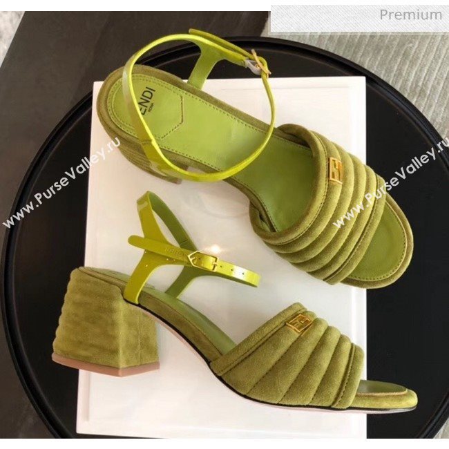 Fendi Suede Promenade Sandals With Wide Topstitched Band Green 2020 (MD-20042328)