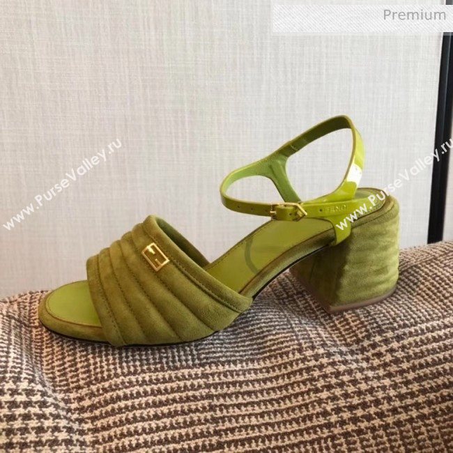 Fendi Suede Promenade Sandals With Wide Topstitched Band Green 2020 (MD-20042328)