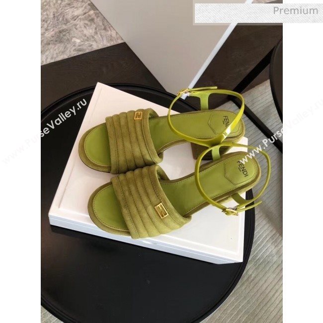 Fendi Suede Promenade Sandals With Wide Topstitched Band Green 2020 (MD-20042328)