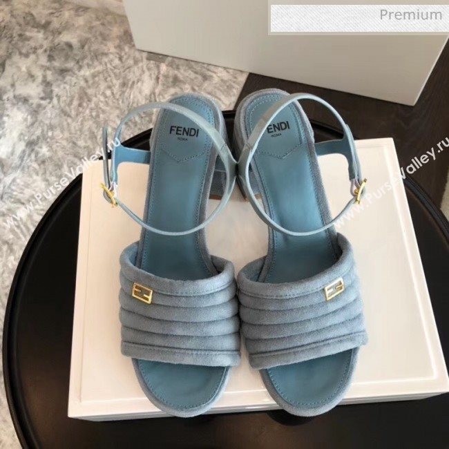 Fendi Suede Promenade Sandals With Wide Topstitched Band Blue 2020 (MD-20042330)