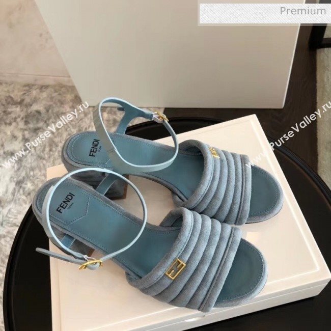 Fendi Suede Promenade Sandals With Wide Topstitched Band Blue 2020 (MD-20042330)