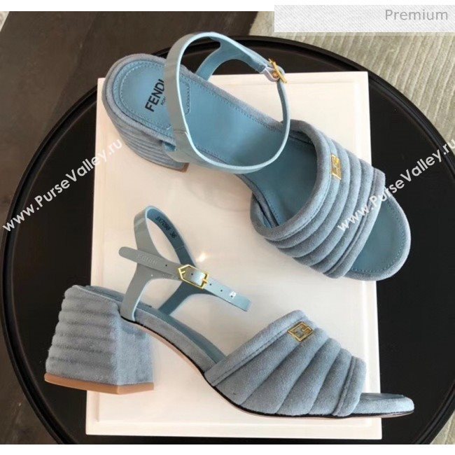 Fendi Suede Promenade Sandals With Wide Topstitched Band Blue 2020 (MD-20042330)