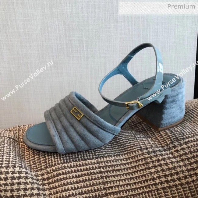 Fendi Suede Promenade Sandals With Wide Topstitched Band Blue 2020 (MD-20042330)