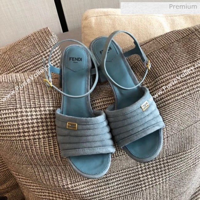 Fendi Suede Promenade Sandals With Wide Topstitched Band Blue 2020 (MD-20042330)