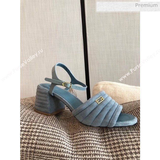 Fendi Suede Promenade Sandals With Wide Topstitched Band Blue 2020 (MD-20042330)