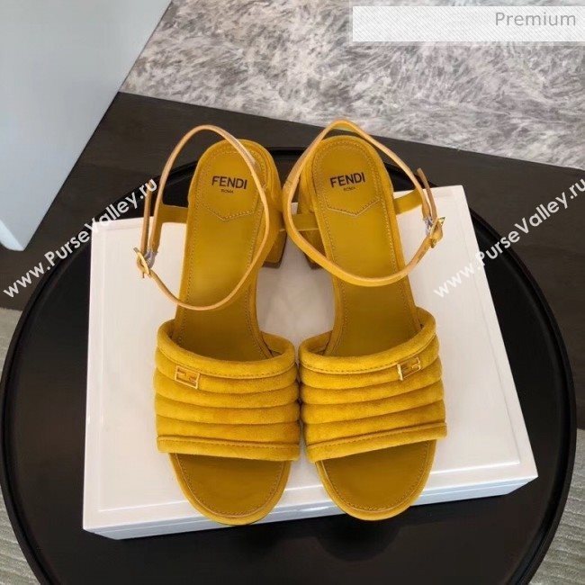 Fendi Suede Promenade Sandals With Wide Topstitched Band Yellow 2020 (MD-20042331)